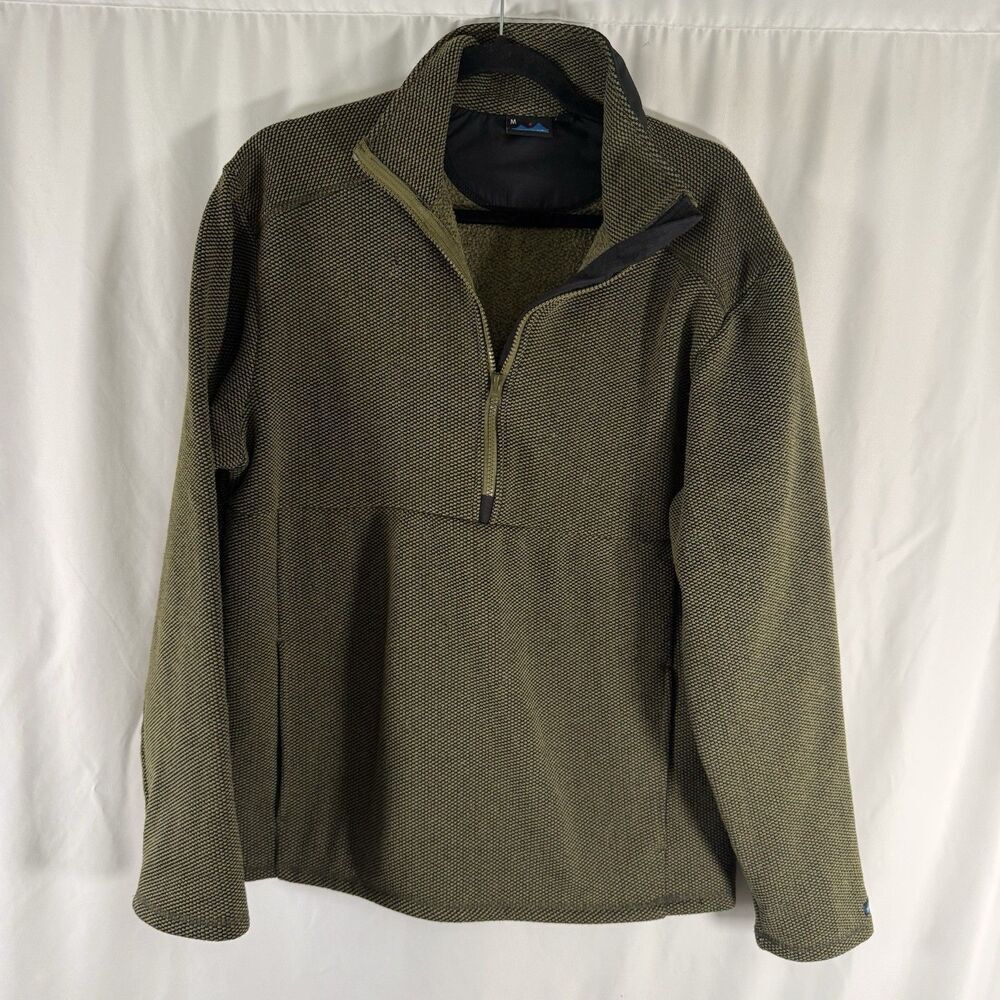 Kavu Jacket Men's Medium Green 1/4 Zip Pullover Pockets Turtleneck Knit